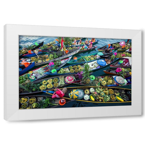 Banjarmasin Floating Market White Modern Wood Framed Art Print by Maududdin, Fauzan
