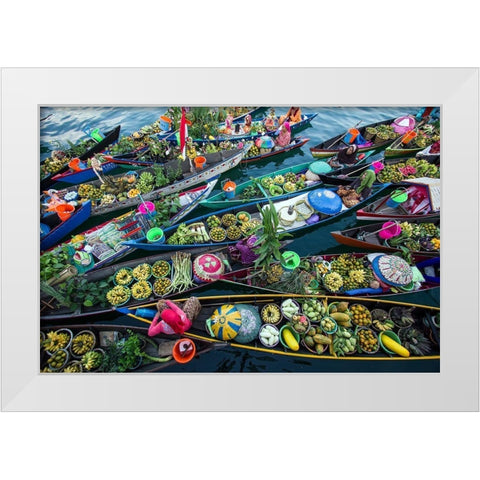 Banjarmasin Floating Market White Modern Wood Framed Art Print by Maududdin, Fauzan