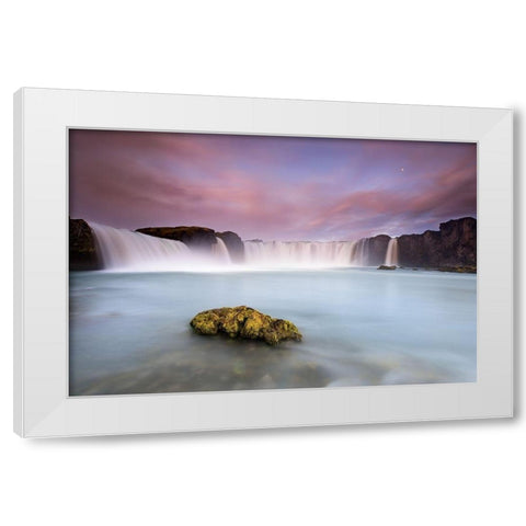 Godafoss and the moon White Modern Wood Framed Art Print by Ruoppolo, Luigi