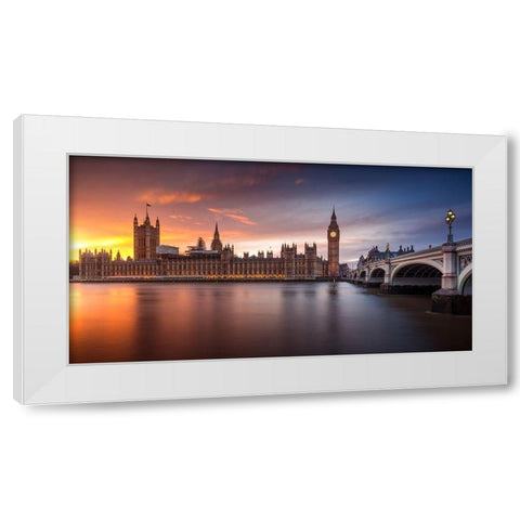 London Palace of Westminster Sunset White Modern Wood Framed Art Print by Merakiphotographer
