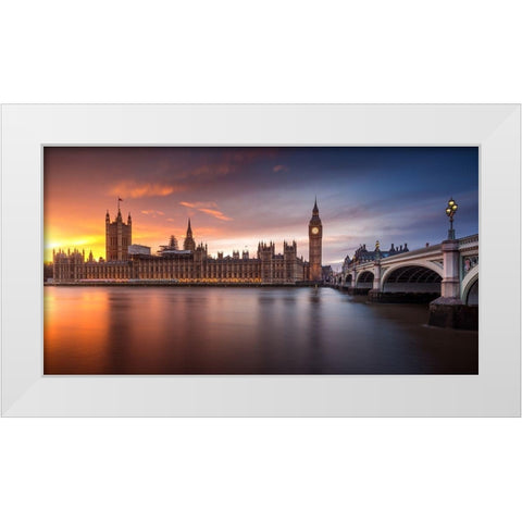 London Palace of Westminster Sunset White Modern Wood Framed Art Print by Merakiphotographer