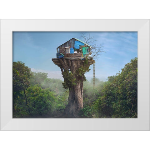 House in the Sky White Modern Wood Framed Art Print by Almawash, Sulaiman