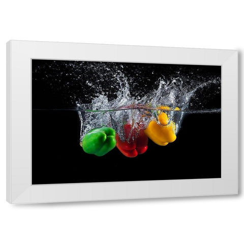 Paprika splash White Modern Wood Framed Art Print by Stefan, Mogyorosi