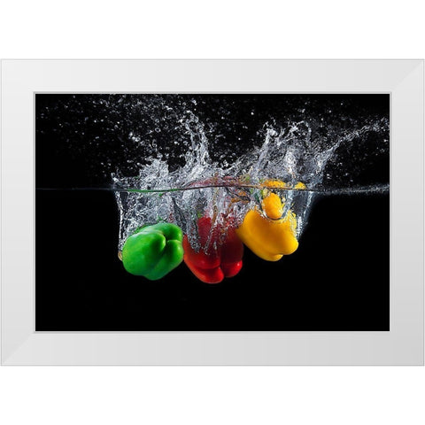 Paprika splash White Modern Wood Framed Art Print by Stefan, Mogyorosi