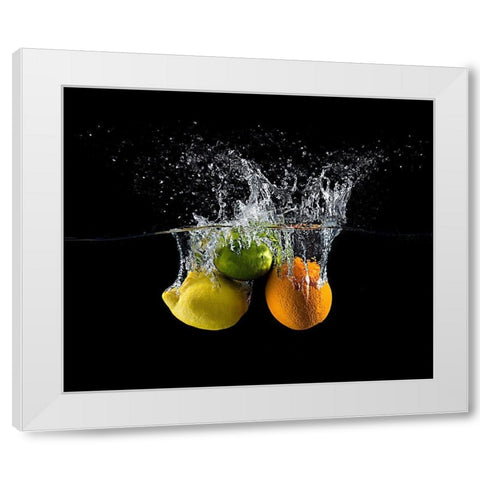 Citrus splash White Modern Wood Framed Art Print by Stefan, Mogyorosi