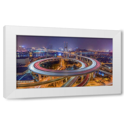 The Nanpu Bridge White Modern Wood Framed Art Print by Chen, Barry