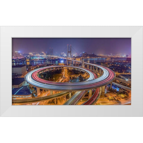 The Nanpu Bridge White Modern Wood Framed Art Print by Chen, Barry