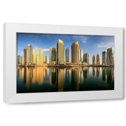 Panoramic Dubai Marina White Modern Wood Framed Art Print by Shamaa, Mohammed