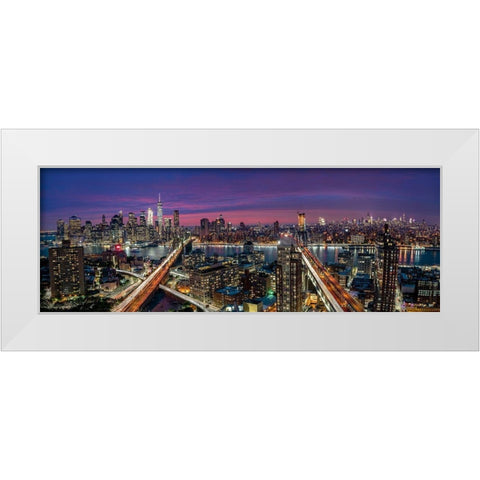 Manhattan skyline during beautiful sunset White Modern Wood Framed Art Print by D Mørkeberg, Thomas