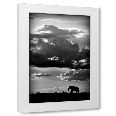 He walks under an African Sky White Modern Wood Framed Art Print by Wildphotoart