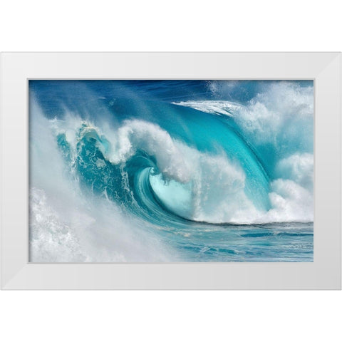 When the ocean turns into blue fire White Modern Wood Framed Art Print by Montero, Daniel