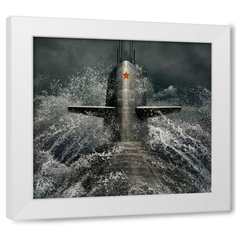 submarine White Modern Wood Framed Art Print by Laudin, Dmitry