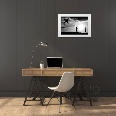 Fly my Plane White Modern Wood Framed Art Print by Trijoko