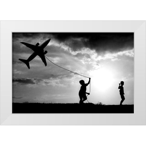 Fly my Plane White Modern Wood Framed Art Print by Trijoko