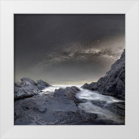 Where is the moon White Modern Wood Framed Art Print by Hristov, Stoyan