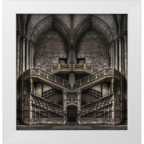 Tribute to Escher White Modern Wood Framed Art Print by Stefan, Jacek