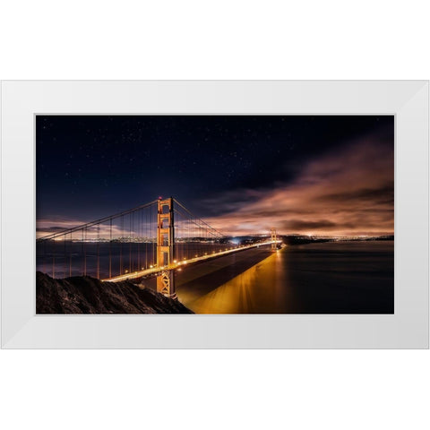 Golden Gate to Stars White Modern Wood Framed Art Print by De La, Javier