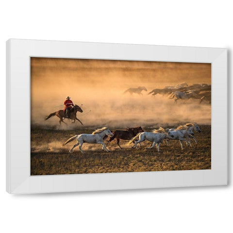 Mongolia Horses White Modern Wood Framed Art Print by Zhang, Libby