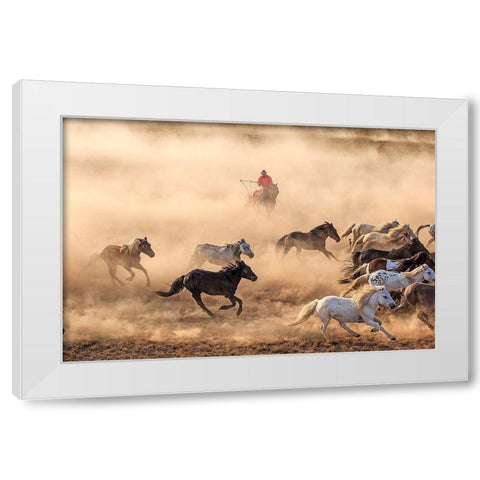 Horse Run White Modern Wood Framed Art Print by Wong, Adam
