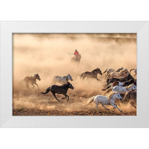 Horse Run White Modern Wood Framed Art Print by Wong, Adam