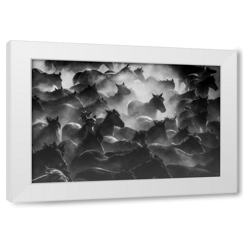 Horses 2 White Modern Wood Framed Art Print by Nisan Kandilcioglu, Ummu