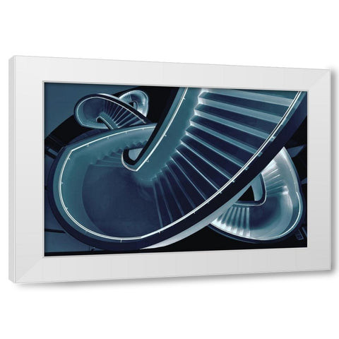 Blue stair White Modern Wood Framed Art Print by Van Maastricht, Henk