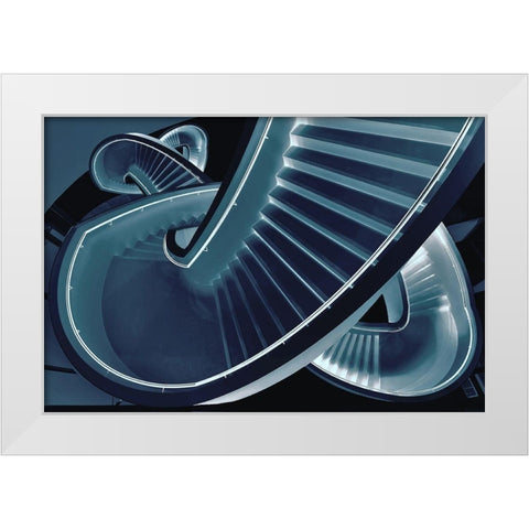 Blue stair White Modern Wood Framed Art Print by Van Maastricht, Henk