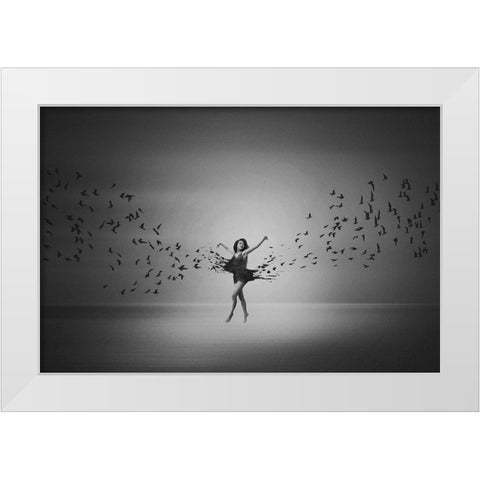 Ballerina flight of Birds White Modern Wood Framed Art Print by Biwit, Mark