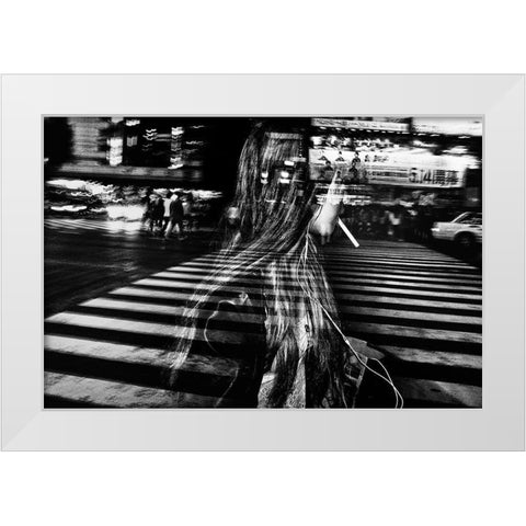 Girl with cigarette White Modern Wood Framed Art Print by Suzuki, Tatsuo