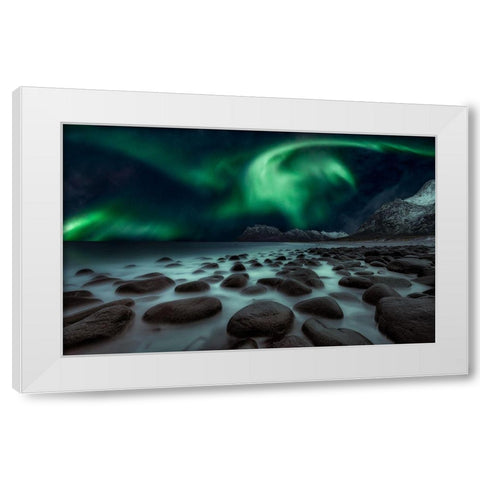 Dragons Fly White Modern Wood Framed Art Print by De La, Javier