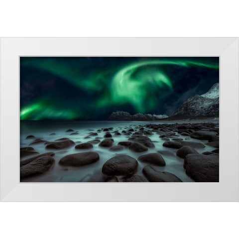 Dragons Fly White Modern Wood Framed Art Print by De La, Javier