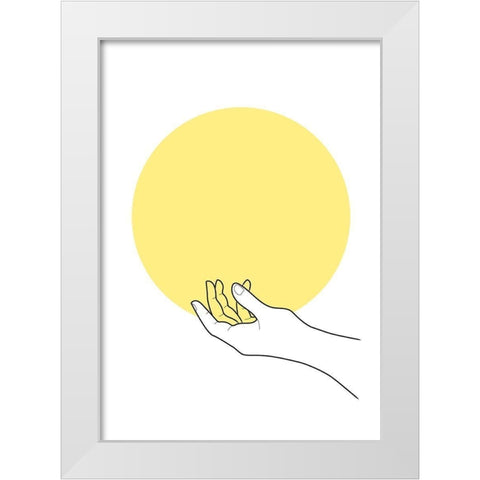 Sun in Hand White Modern Wood Framed Art Print by Artographie Studio