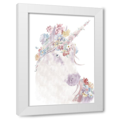 Unicorn Floral White Modern Wood Framed Art Print by Artographie Studio