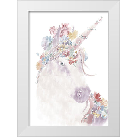 Unicorn Floral White Modern Wood Framed Art Print by Artographie Studio