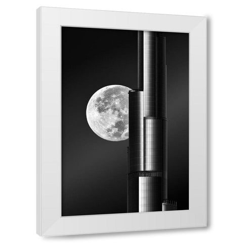 Super moon Burjkhalifa White Modern Wood Framed Art Print by Anjum, zohaib