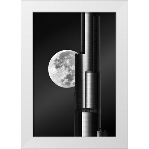 Super moon Burjkhalifa White Modern Wood Framed Art Print by Anjum, zohaib