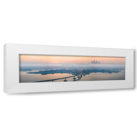 City in the morning mist White Modern Wood Framed Art Print by Chen, John. J