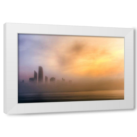 Abu Dhabi Cityscape - Foggy Morning White Modern Wood Framed Art Print by Kazzaz, mohamed