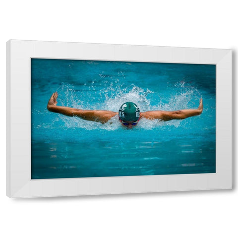 Flying Dolphin White Modern Wood Framed Art Print by Deng, Lei