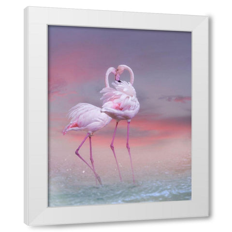 Flamingo Ballet White Modern Wood Framed Art Print by Wisniowska, Krystina
