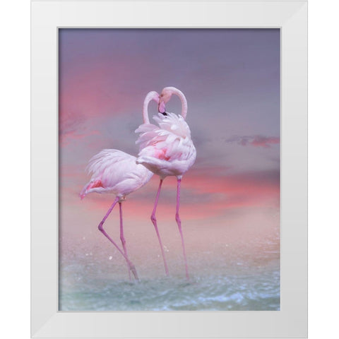 Flamingo Ballet White Modern Wood Framed Art Print by Wisniowska, Krystina