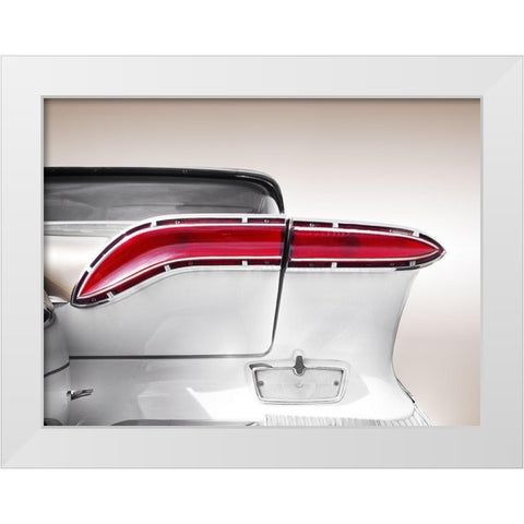 US classic car 1958 taillight abstract White Modern Wood Framed Art Print by Gube, Beate