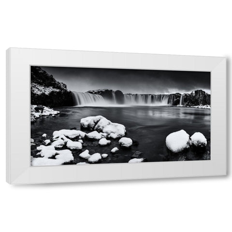 Godafoss Panorama White Modern Wood Framed Art Print by Ding, Sunny