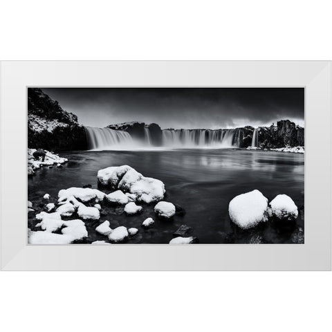 Godafoss Panorama White Modern Wood Framed Art Print by Ding, Sunny