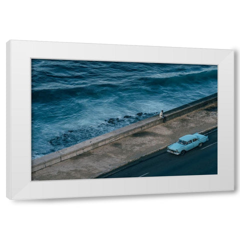 Malecon Beach White Modern Wood Framed Art Print by Al-Nasser, Nasser