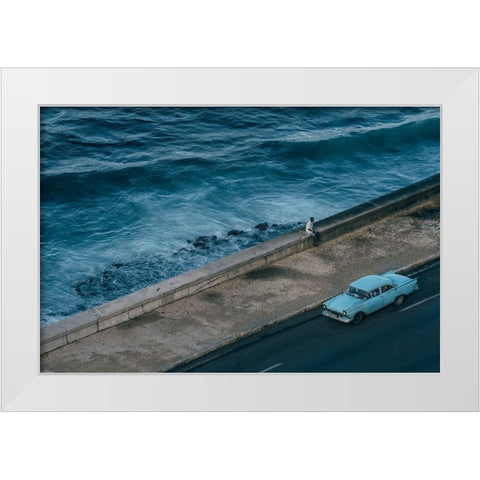 Malecon Beach White Modern Wood Framed Art Print by Al-Nasser, Nasser