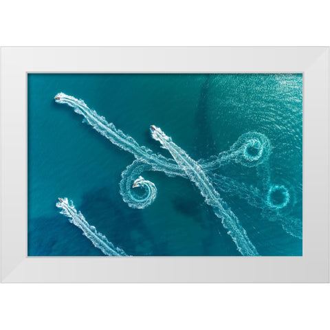 Lines and circles White Modern Wood Framed Art Print by Meirovich, Ido