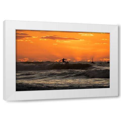 Surfer at sunset White Modern Wood Framed Art Print by Yuval