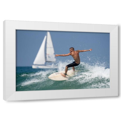 Surfer White Modern Wood Framed Art Print by Yuval