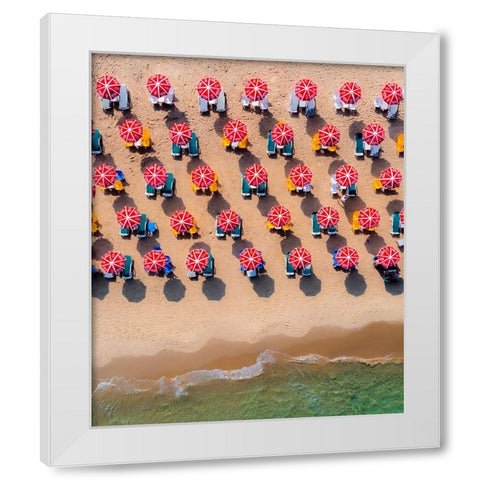 Parasols parade White Modern Wood Framed Art Print by Topaz, Gilad